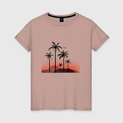 Футболка хлопковая женская Palm tree, цвет: пыльно-розовый