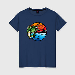 Футболка хлопковая женская Рыбалка, цвет: тёмно-синий