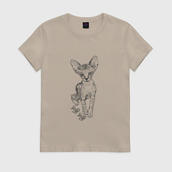 Футболка хлопковая женская Котенок сфинкса мур мур, цвет: миндальный