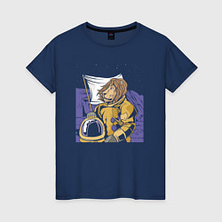 Футболка хлопковая женская Космический Лев Космонавт, цвет: тёмно-синий