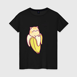 Футболка хлопковая женская Кот в банане, цвет: черный