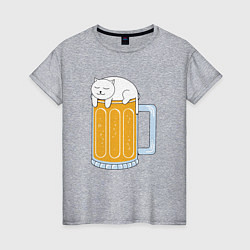 Футболка хлопковая женская Beer Cat, цвет: меланж