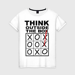 Футболка хлопковая женская THINK OUTSIDE THE BOX, цвет: белый