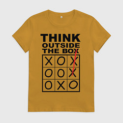 Футболка хлопковая женская THINK OUTSIDE THE BOX, цвет: горчичный