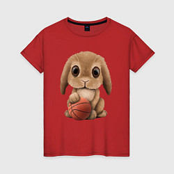 Футболка хлопковая женская Кролик Баскетболист, цвет: красный