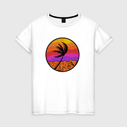 Футболка хлопковая женская Пальма и море, цвет: белый