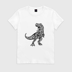 Футболка хлопковая женская Тираннозавр узор Мандала, цвет: белый