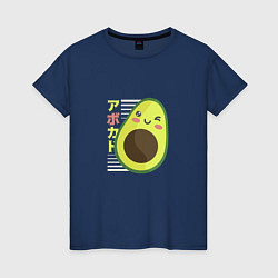 Футболка хлопковая женская Kawaii Japanese Anime Avocado, цвет: тёмно-синий