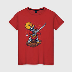 Футболка хлопковая женская Космический самурай, цвет: красный