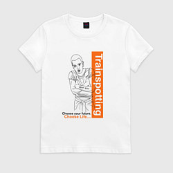 Футболка хлопковая женская Trainspotting Выбери жизнь арт, цвет: белый