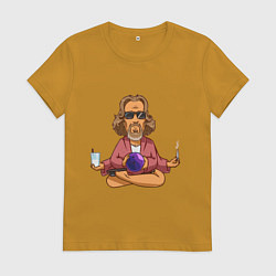 Футболка хлопковая женская Медитация, цвет: горчичный