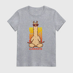 Футболка хлопковая женская Медитирующая Лама Namaste, цвет: меланж