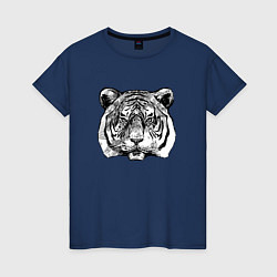 Футболка хлопковая женская Тигр голова, цвет: тёмно-синий