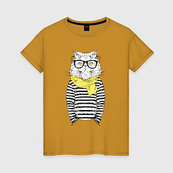 Футболка хлопковая женская Hipster Cat, цвет: горчичный