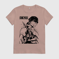 Футболка хлопковая женская Ророноа Зоро One Piece, цвет: пыльно-розовый