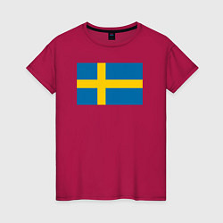 Футболка хлопковая женская Швеция Флаг Швеции, цвет: маджента