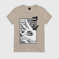 Футболка хлопковая женская Chainsaw man Kon, цвет: миндальный