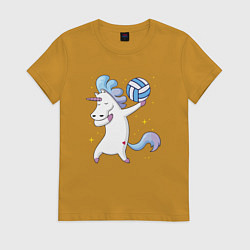Футболка хлопковая женская Unicorn Volleyball, цвет: горчичный