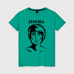 Футболка хлопковая женская ZEMFIRA эскиз портрет, цвет: зеленый