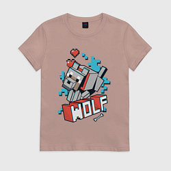 Футболка хлопковая женская Майнкрафт Волк, Minecraft Wolf, цвет: пыльно-розовый