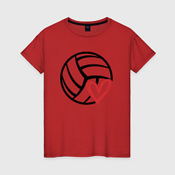 Футболка хлопковая женская Love Volleyball, цвет: красный