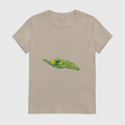 Футболка хлопковая женская Горошины, цвет: миндальный