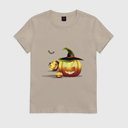 Футболка хлопковая женская Halloween, цвет: миндальный