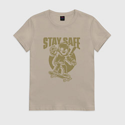 Футболка хлопковая женская Будь в безопасности, цвет: миндальный