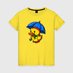 Футболка хлопковая женская Утенок под зонтом, цвет: желтый