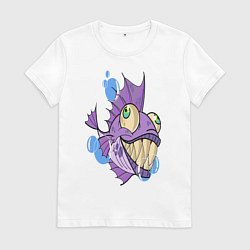 Футболка хлопковая женская Smiling fish, цвет: белый