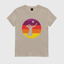 Футболка хлопковая женская Мой волейбол, цвет: миндальный