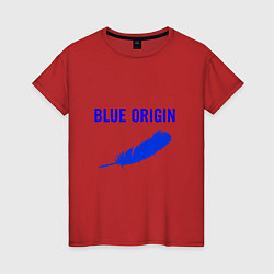 Футболка хлопковая женская Blue Origin logo перо, цвет: красный