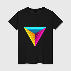Футболка хлопковая женская Неоновые треугольники, цвет: черный