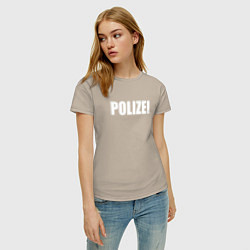Футболка хлопковая женская POLIZEI Полиция Надпись Белая, цвет: миндальный — фото 2