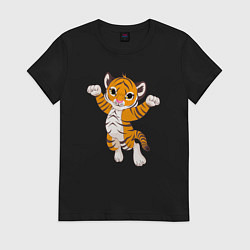 Футболка хлопковая женская Милый тигренок, цвет: черный