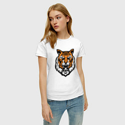 Футболка хлопковая женская Голова тигра, цвет: белый — фото 2