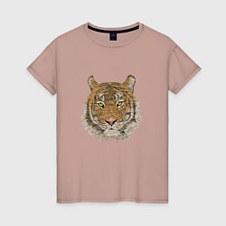 Футболка хлопковая женская Тигр, цвет: пыльно-розовый