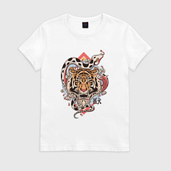 Футболка хлопковая женская Тигр и Змея, цвет: белый