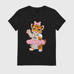 Футболка хлопковая женская Tiger Girl, цвет: черный