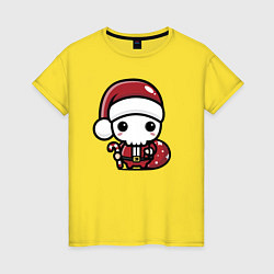 Футболка хлопковая женская Маленький Санта Клаус, цвет: желтый