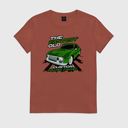 Футболка хлопковая женская Авто с гоночным движком, цвет: кирпичный