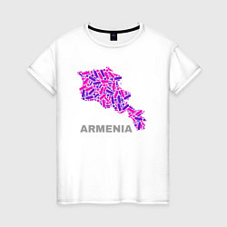 Футболка хлопковая женская Карта - Армения, цвет: белый