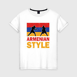 Футболка хлопковая женская Армянский стиль, цвет: белый