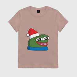 Футболка хлопковая женская Pepe, pepe happy, Пепе хеппи, pepe happy new year, цвет: пыльно-розовый