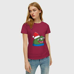 Футболка хлопковая женская Pepe, pepe happy, Пепе хеппи, pepe happy new year, цвет: маджента — фото 2