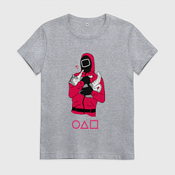 Футболка хлопковая женская Игра в кальмара - милый котик, цвет: меланж