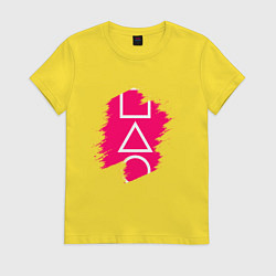 Футболка хлопковая женская Игра в кальмара: Приглашение, цвет: желтый
