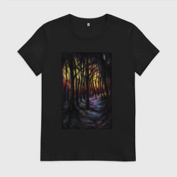 Футболка хлопковая женская Деревья в ночи, цвет: черный