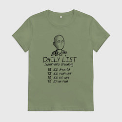 Футболка хлопковая женская Лист супергеройских тренировок Сайтамы, цвет: авокадо