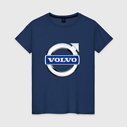 Футболка хлопковая женская Volvo, логотип, цвет: тёмно-синий